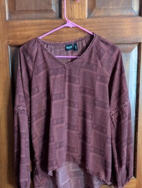 Maroon Patterned Long Sleeve Boho Top